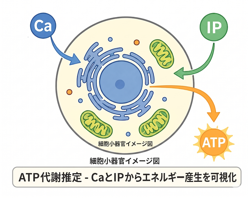 ATP代謝推定 - CaとIPからエネルギー産生を可視化　ATP 鉄代謝推定・コラーゲン、脳内神経伝達物質、ATP生成